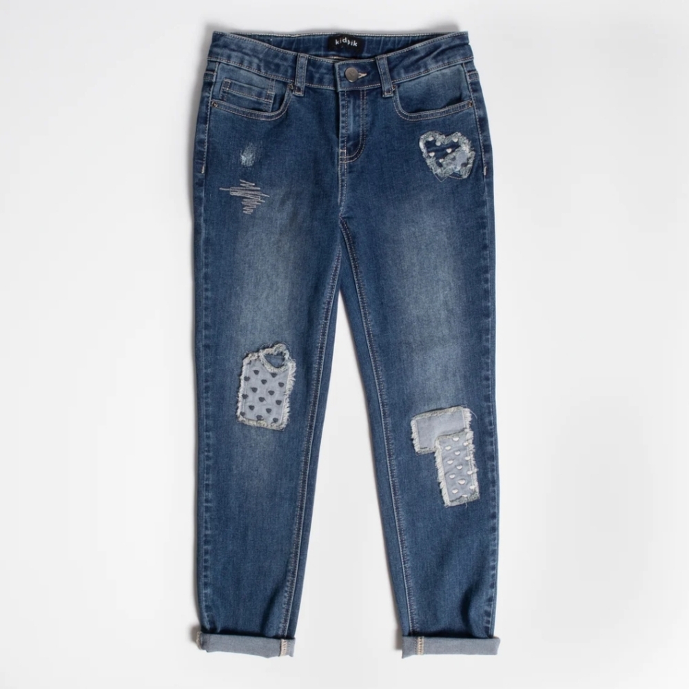 NWT Kidpik Heart Patchwork Boyfriend Jeans Girls Size 4